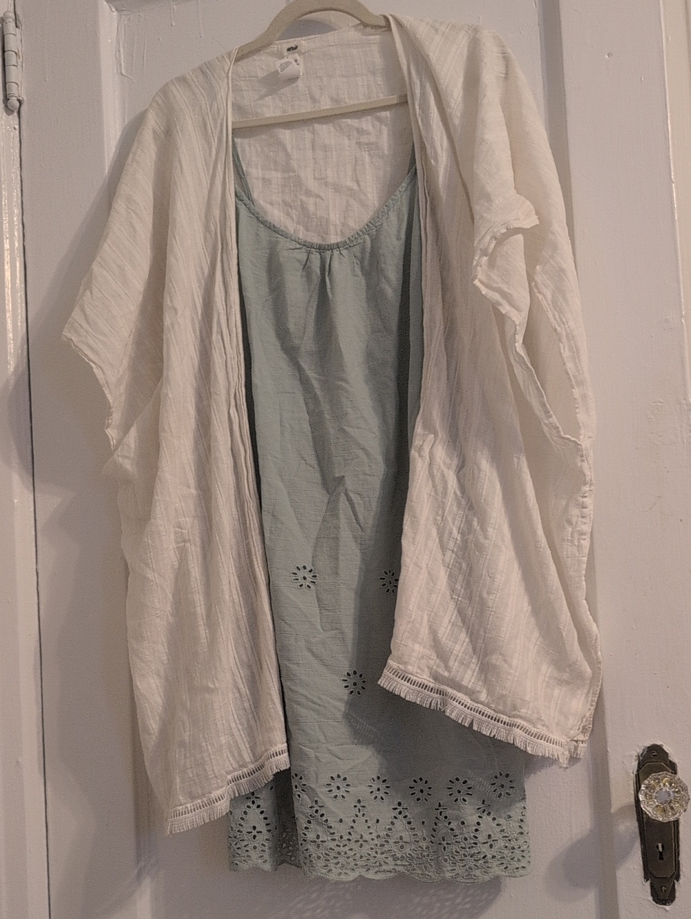 Aerie Textured Stripe Fringe Kimono Beach Swim Cover Up OS L-Off White